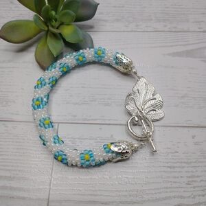 New Hand Crafted Spiral Bead Crochet Flower Bracelet